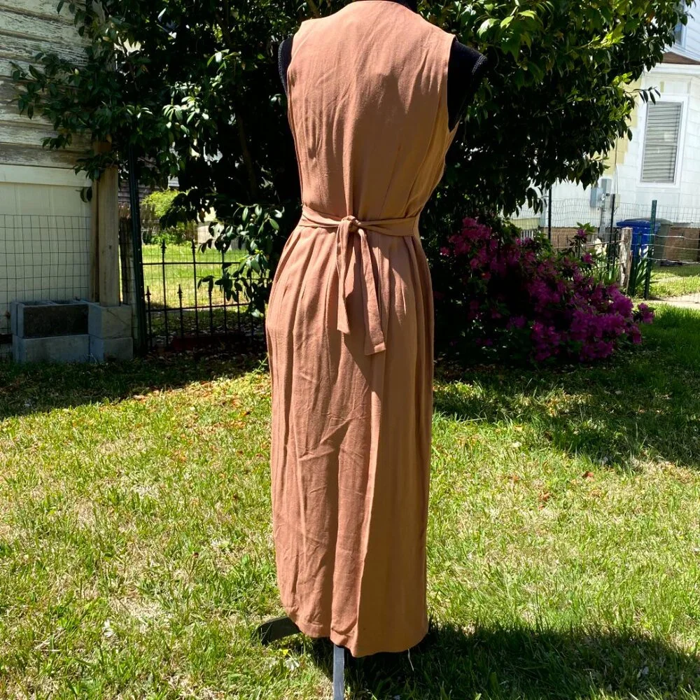 Vintage 1960s Side Button-up Mauve Tea-Length Dress w/ Tie in the Back - Picture 2 of 4